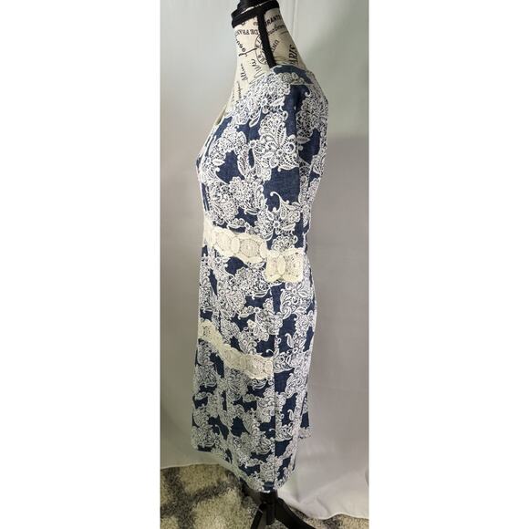 Chris McLaughlin Dress Womens 6 Blue White‎ Cream Lace Lined Wedding Party - Picture 2 of 7